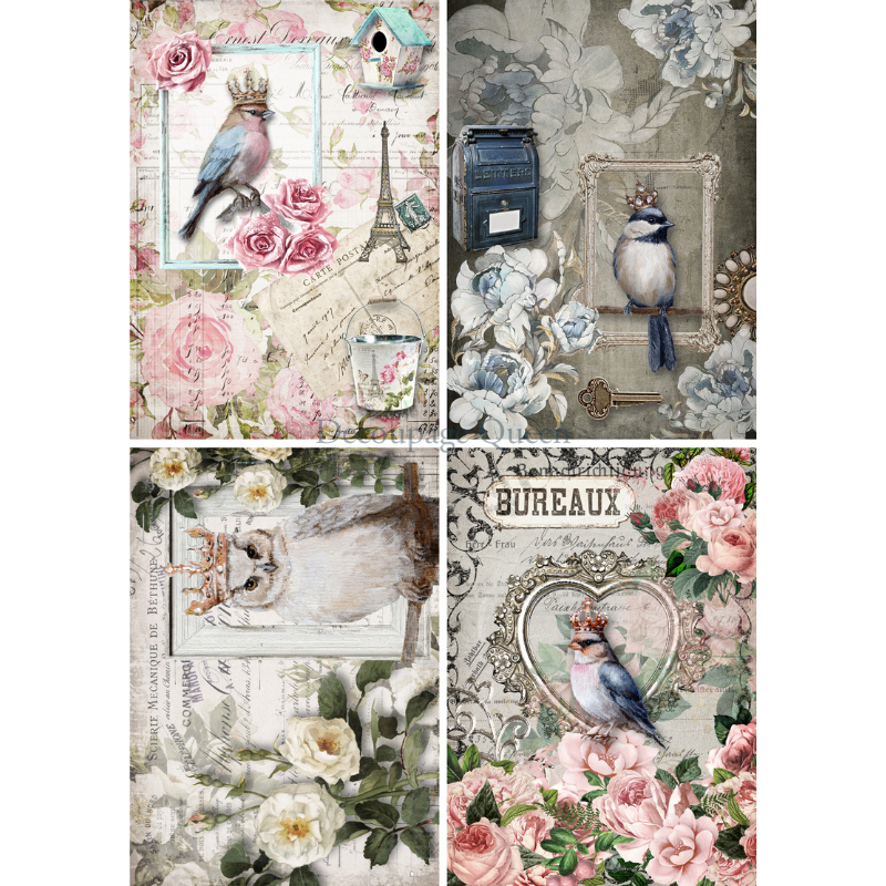 Decoupage Queen - Crowned Birds Four Pack Decoupage Paper