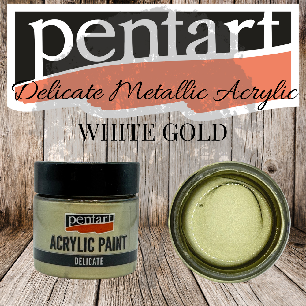 Pentart - Delicate Metallic Acrylic Paint - 50ml - White Gold