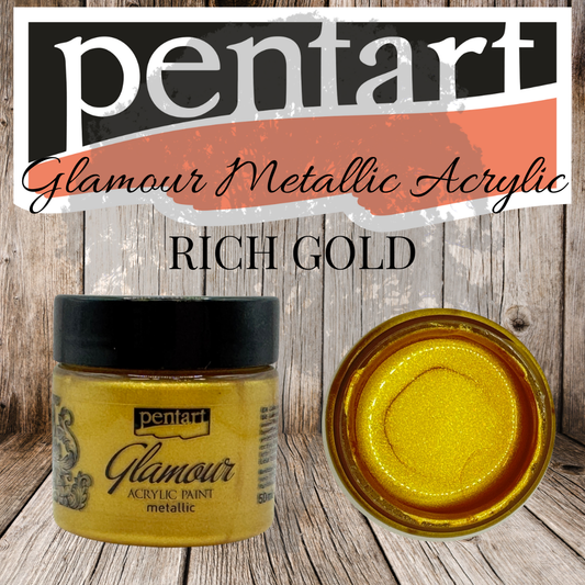 Pentart - Glamour Metallic Acrylic Paint - 50ml - Rich Gold