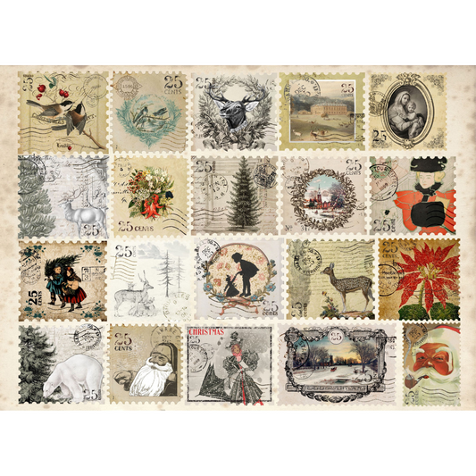 Roycycled Treasures - Christmas Postage Decoupage Paper - 20x30in