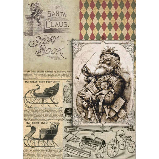 Decoupage Queen - Christmas Santa Story Book Decoupage Paper - Rustic River Home