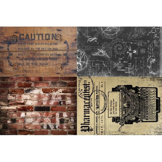 Roycycled Treasures - Industrial Project Blocks Decoupage Paper - 20 x 30 in - Rustic River Home